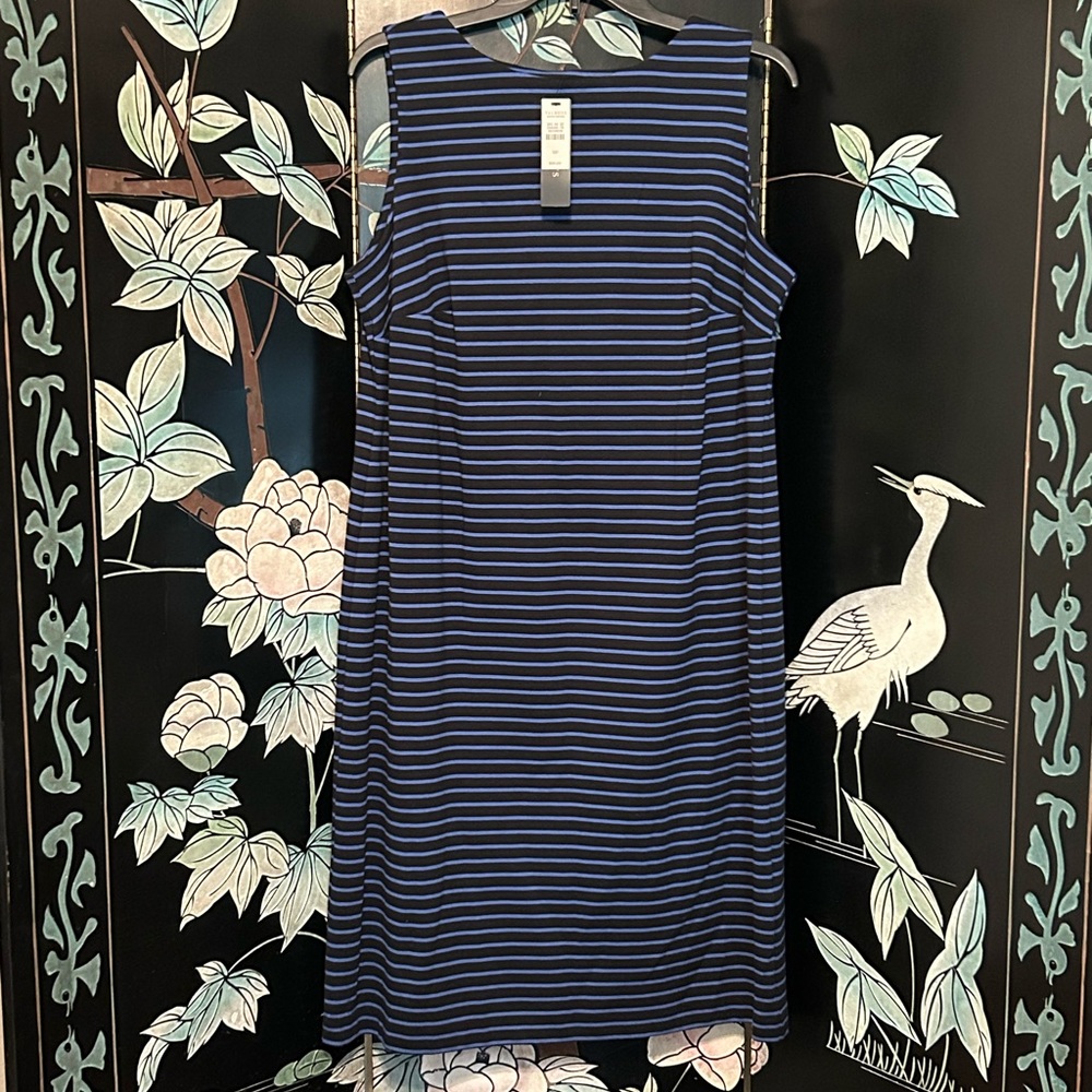 Talbots Blue Striped Dress Women Sz 1XP Sleeveless Cotton Blend Shift Adult New